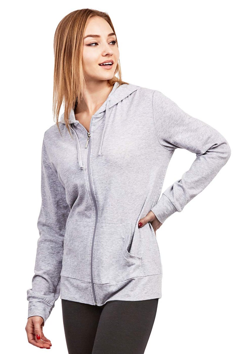 Cottonbell Women's Zip Up Cotton Light Hoodie Jacket (S, Heather Gray) - Image 2